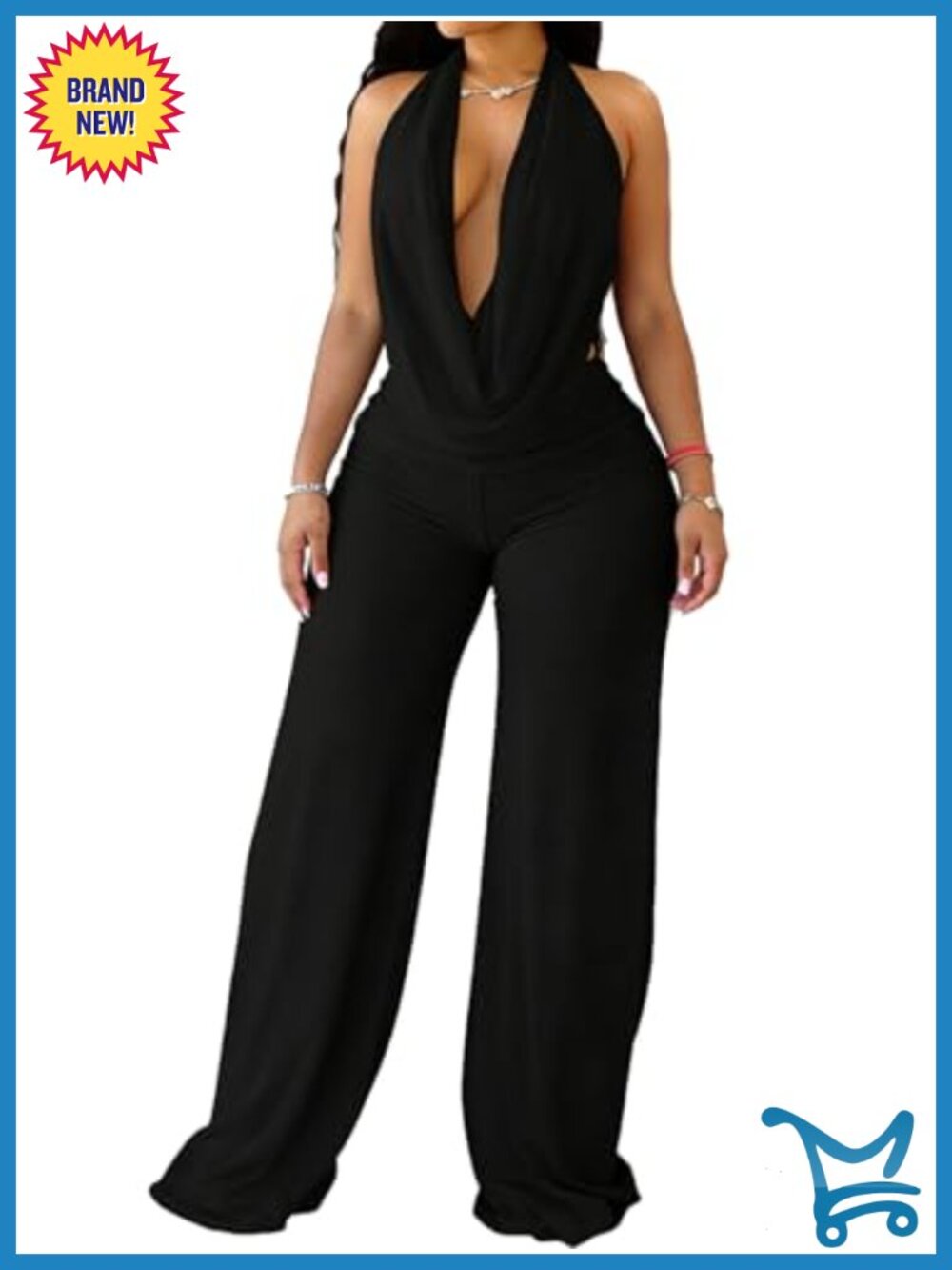 Sexy Two Piece Mesh Cowl Neck Top & Wide Leg Long Pants Set Sleeveless